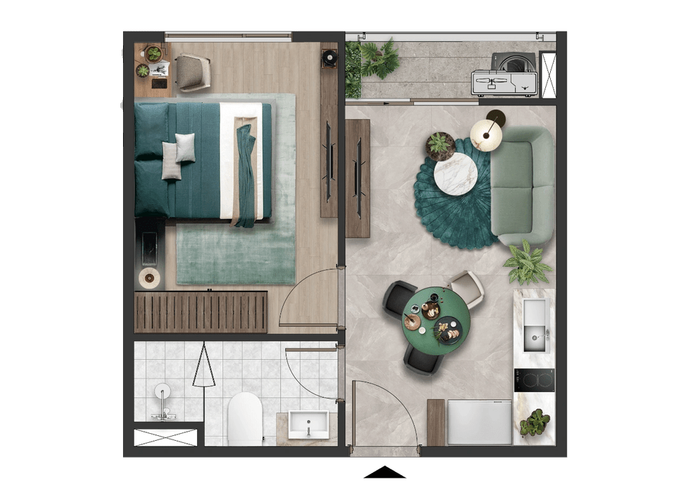 Căn hộ The Emerald 68 1PN (35 m2) giá bán chỉ từ 1.68 tỷ đồng.