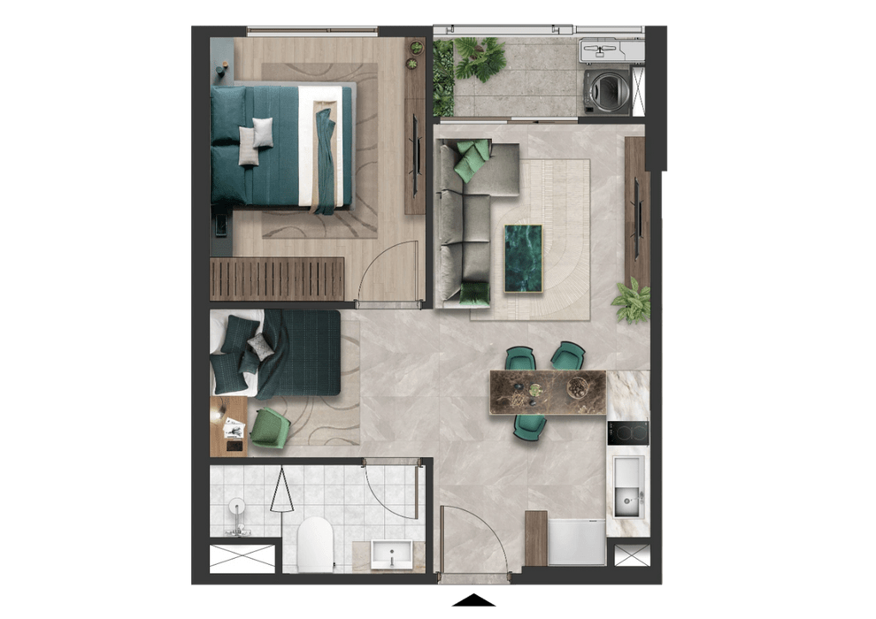 Căn hộ The Emerald 68 1PN+ (48 m2) giá bán chỉ từ 2.2 tỷ đồng.